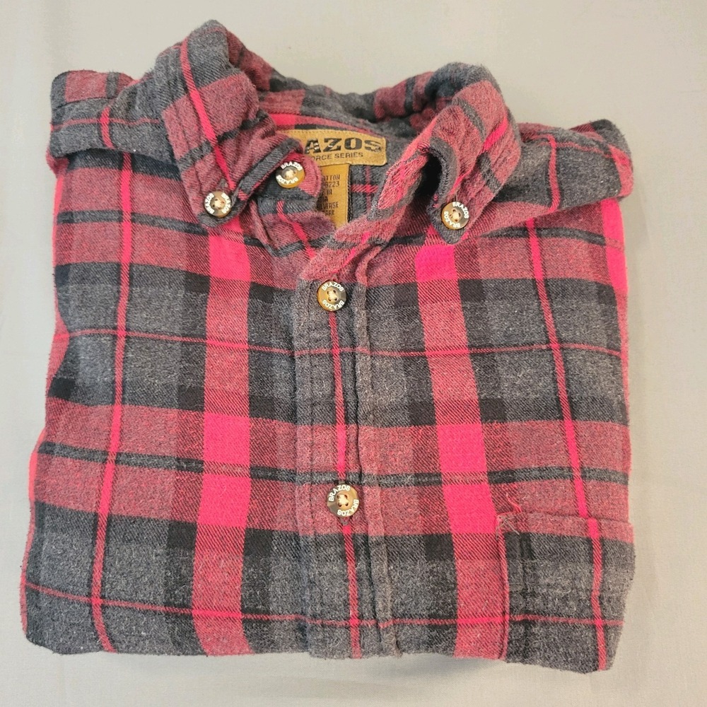 Brazos Work Force Red Plaid Long-sleeve Mens  Shirt Size Large